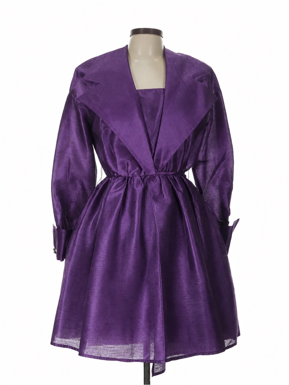 Vintage 70s 80s Cache Iridescent Taffeta Coat Dress Rhinestone Buttons Formal 10